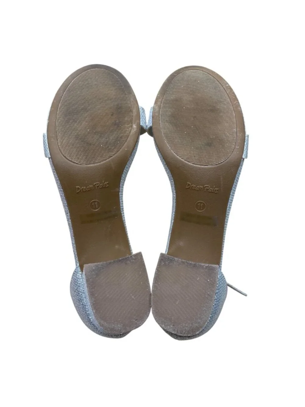 Dream Pairs Womens Silver Glitter Synthetic Low Chunk Heel Sandals Size 11